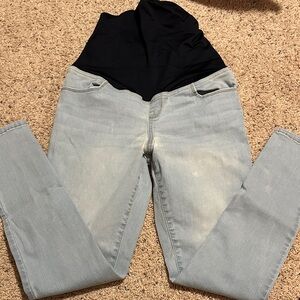Maternity Light Wash Blue Stretch Jeans with Black Overband
